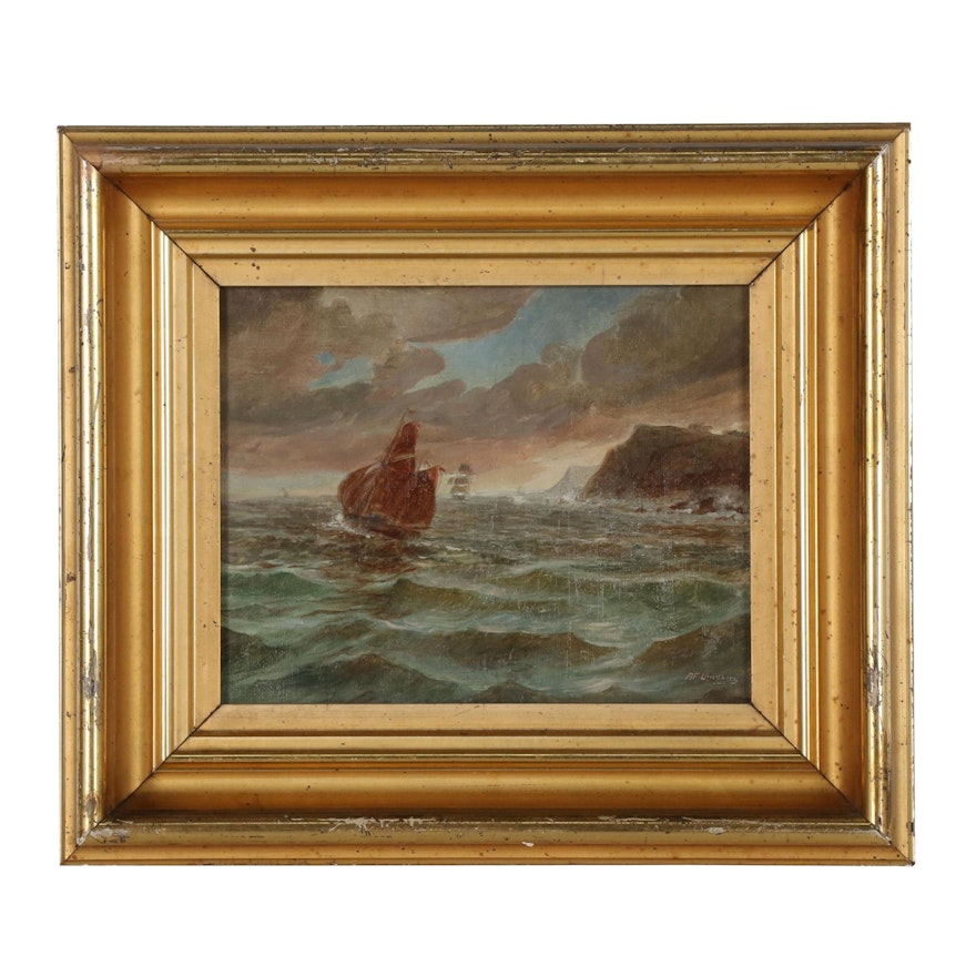 August F. Lundberg Maritime Oil Painting