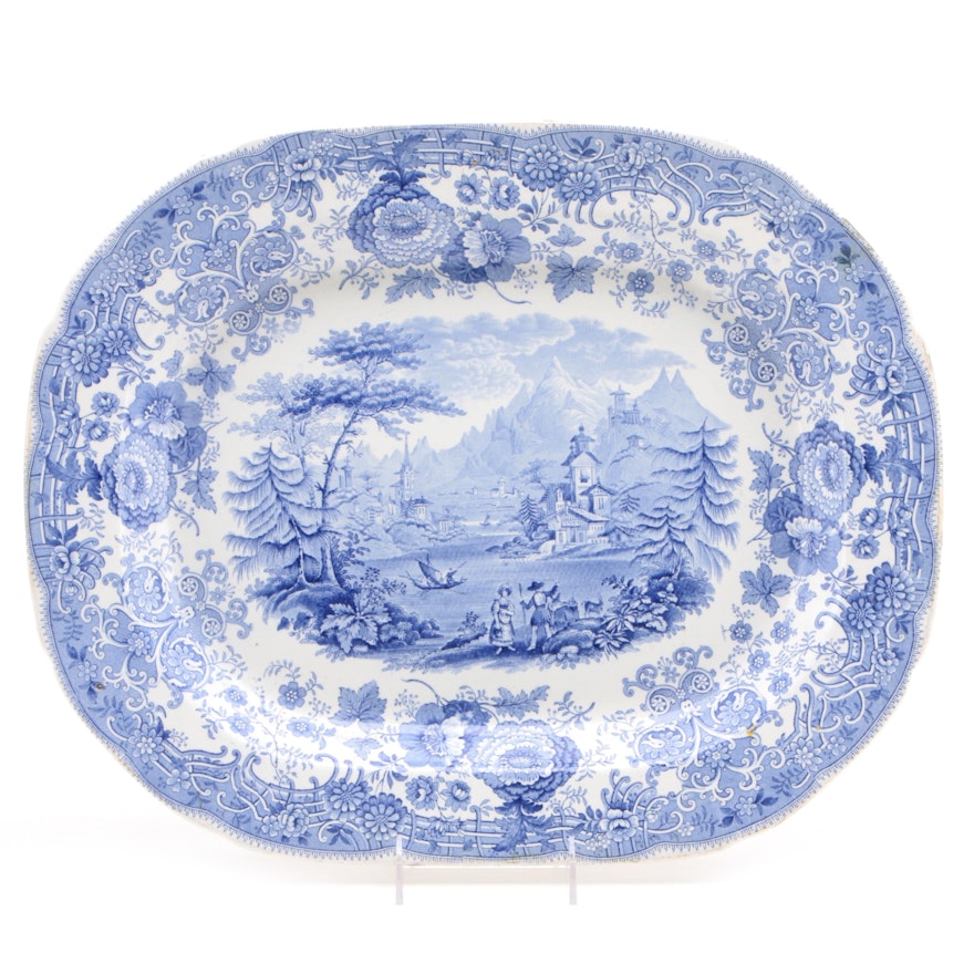 James Jamison & Co Blue Transferware "Swiss Scenery" Platter, Ca. 1828-41