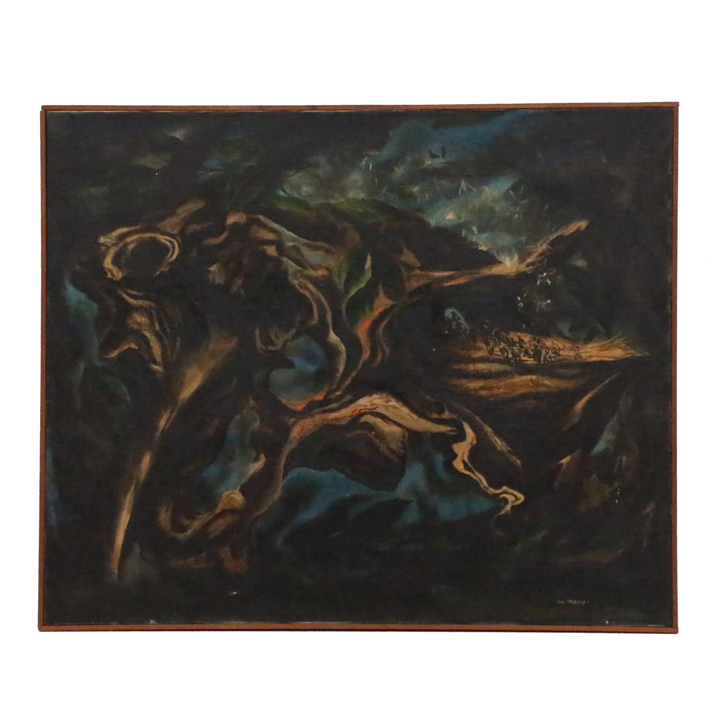 Leo Murphy Oil of Figures in Surreal Landscape