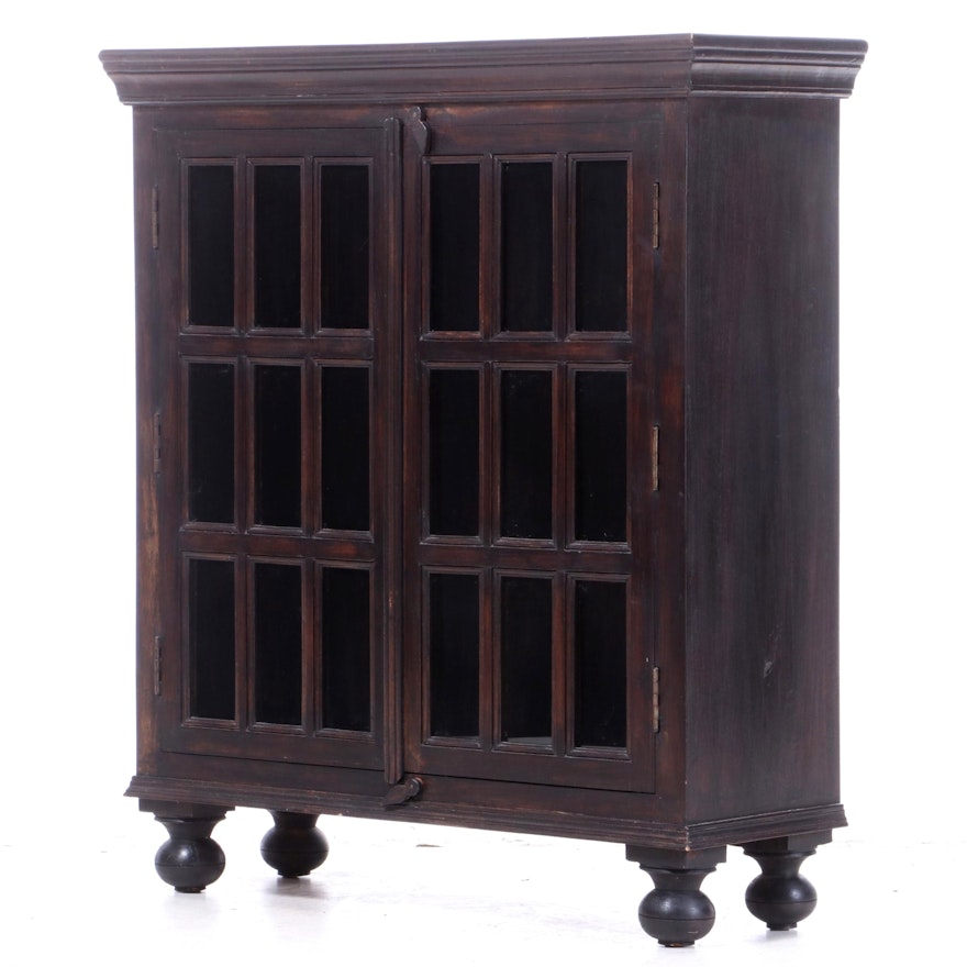 Dark-Stained Wood and Glazed-Door Bookcase