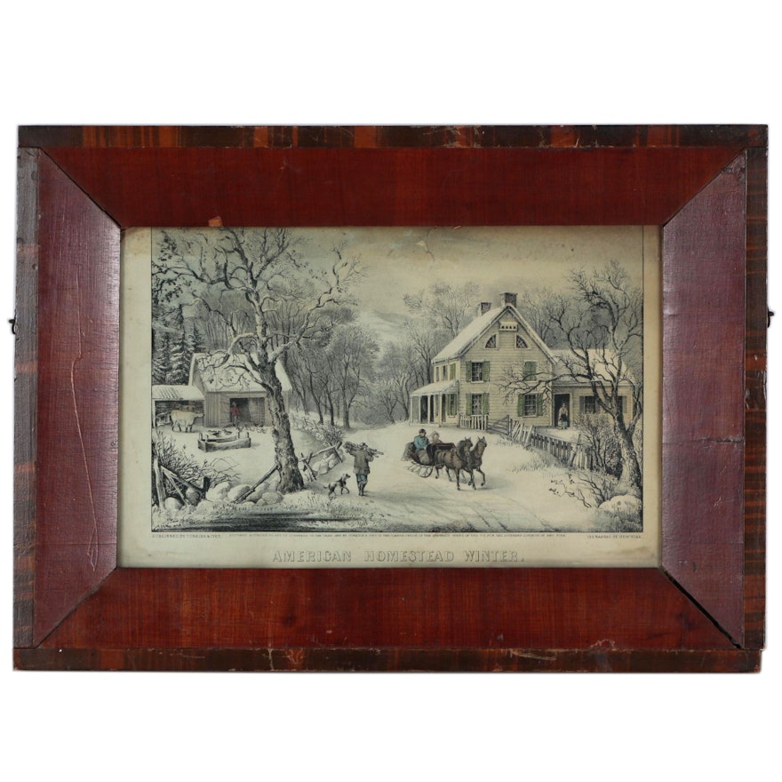 Currier & Ives Hand-Colored Lithograph "American Homestead Winter", 1868