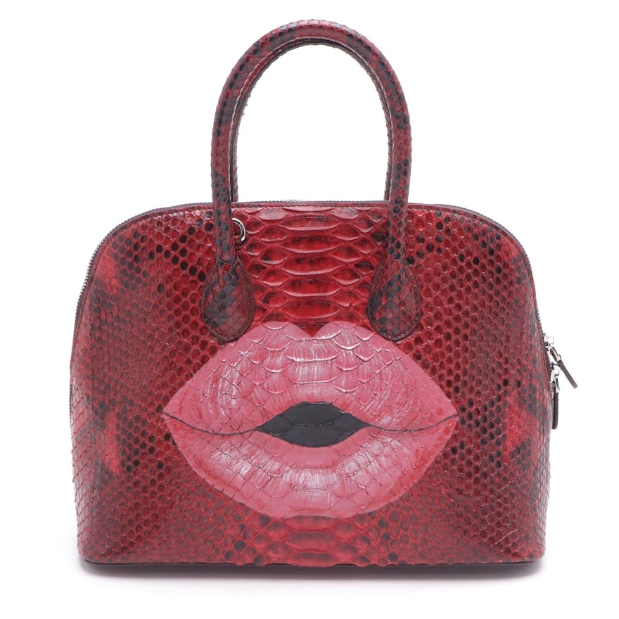 Eileen Kramer Red Python Skin Painted Lips Satchel