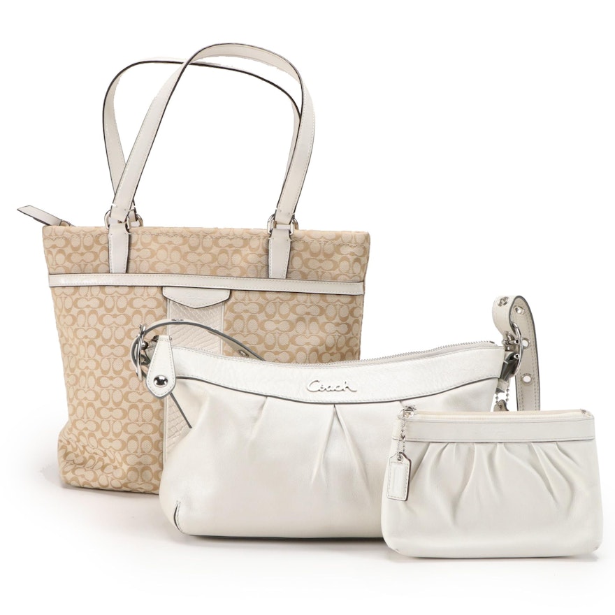 Coach Ashley Crossbody, Embossed Stripe Tote and Pleated Leather Pouch