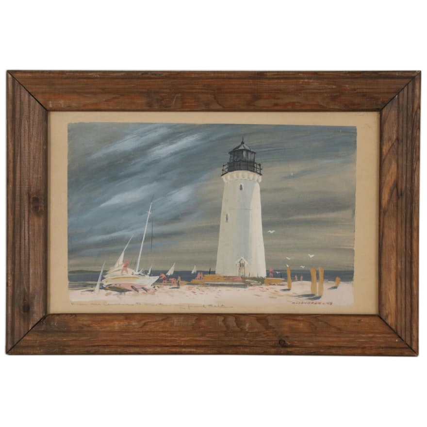 Gouache Painting of Lighthouse, 1949