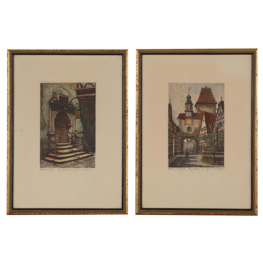 Hand-colored Etchings of Rothenburg, Germany