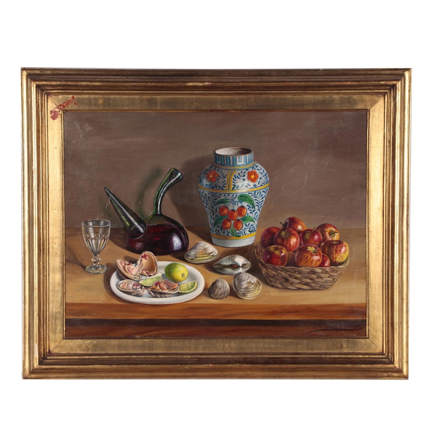 Realistic Still Life Oil Painting of a Table Setting