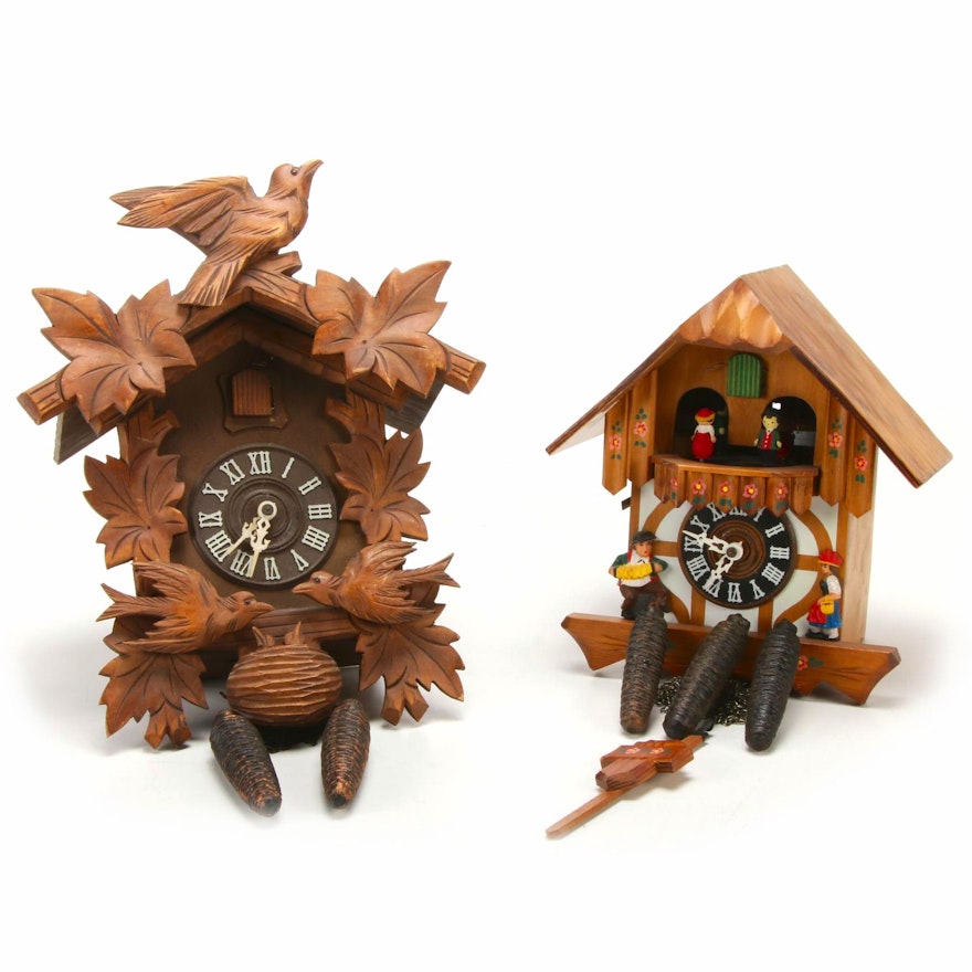 German Black Forest Eight Day Carved Cuckoo Clocks