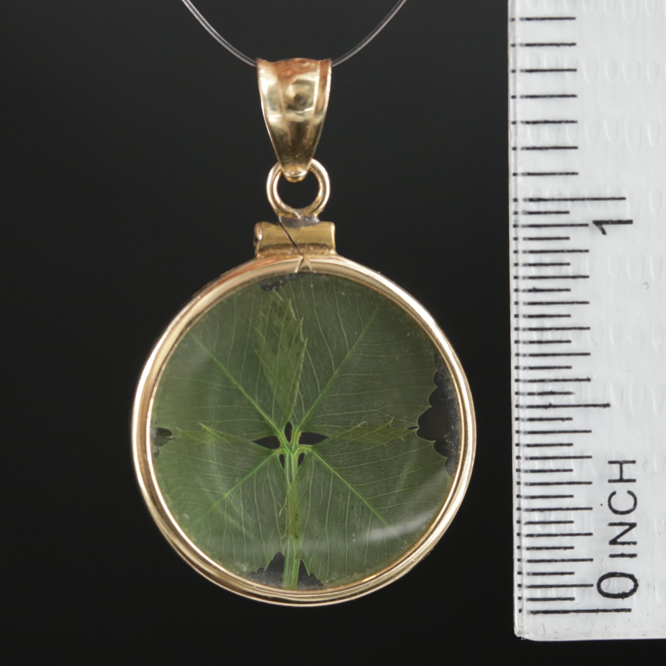 14K Yellow Gold Encased Four Leaf Clover Pendant