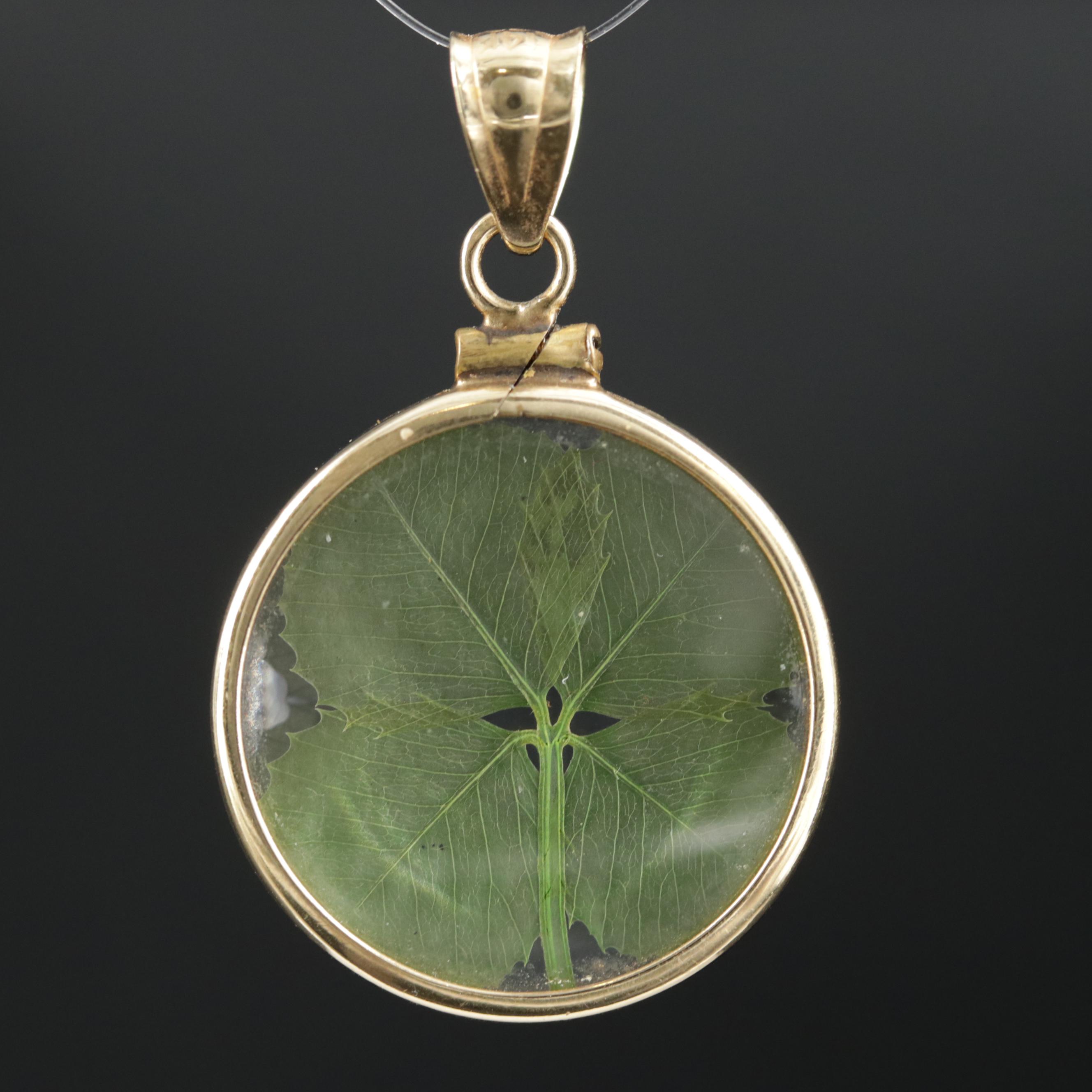 14K Yellow Gold Encased Four Leaf Clover Pendant