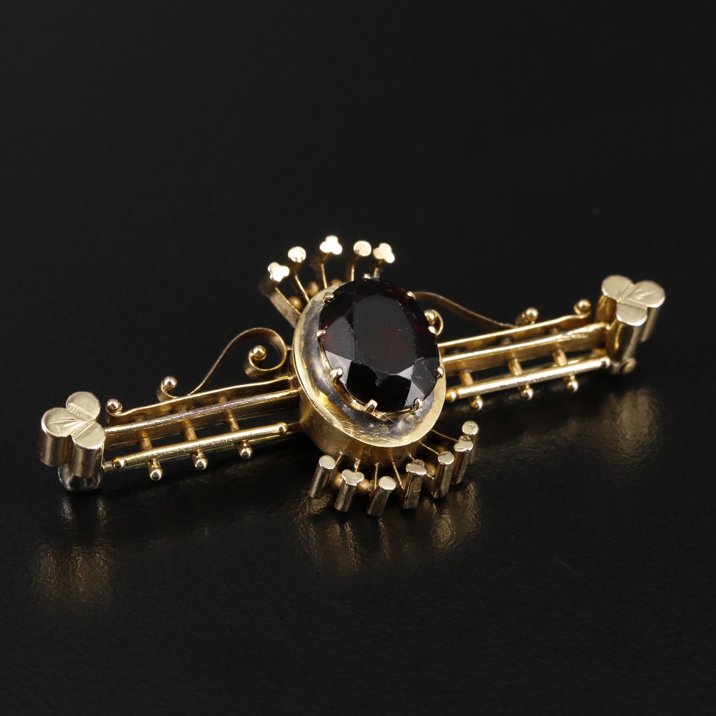 Mid-Victorian Red Glass Dangle Earrings and Bar Brooch