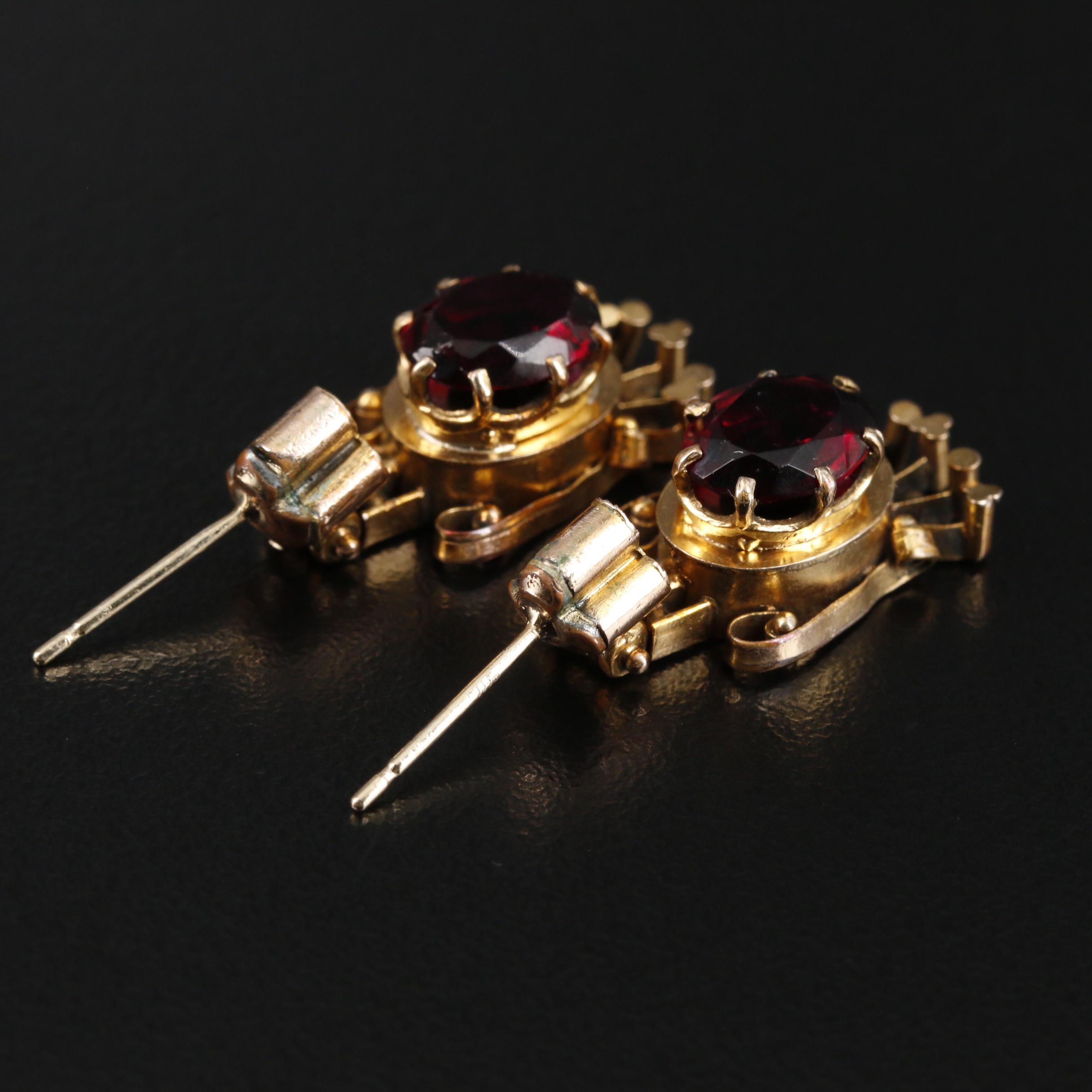 Mid-Victorian Red Glass Dangle Earrings and Bar Brooch