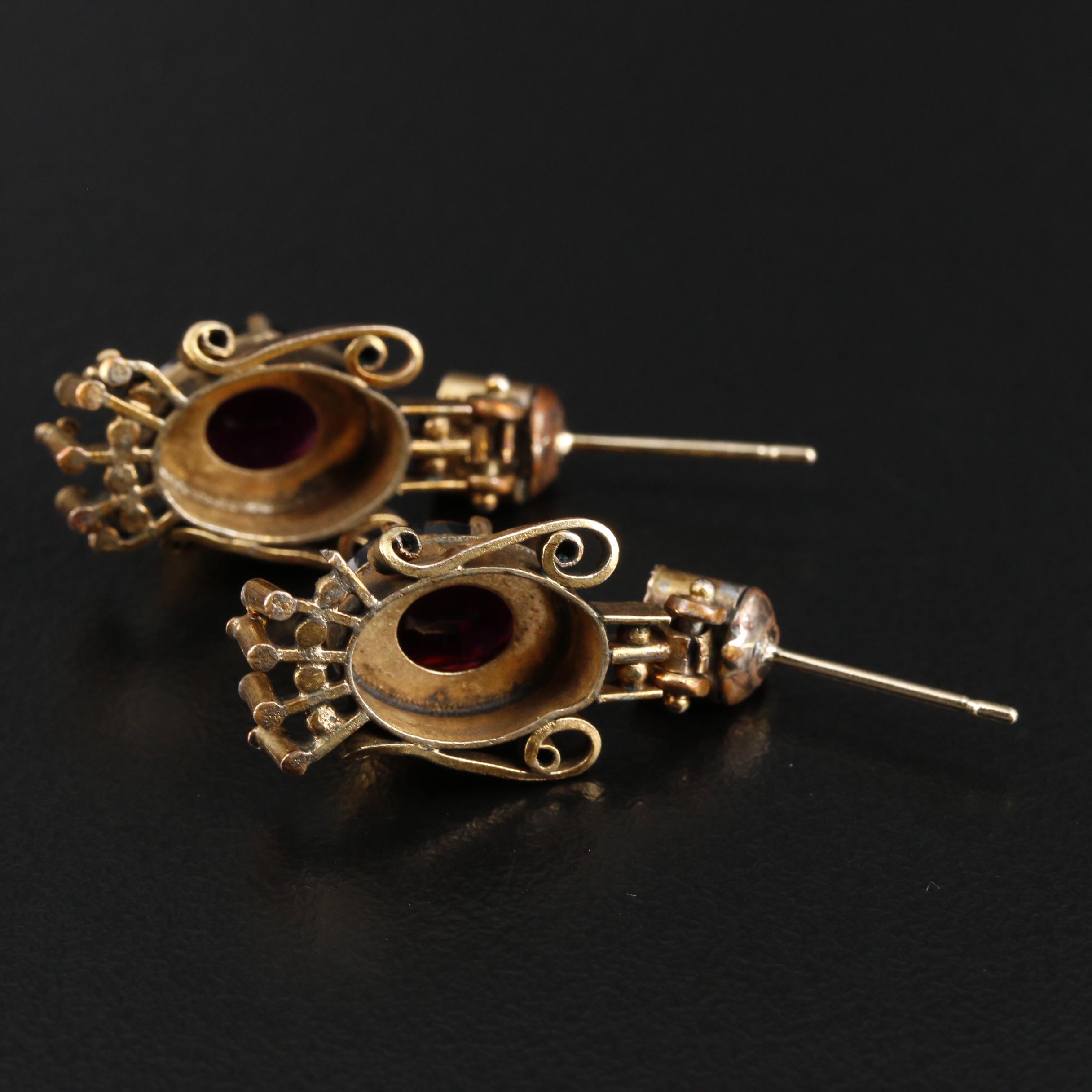 Mid-Victorian Red Glass Dangle Earrings and Bar Brooch