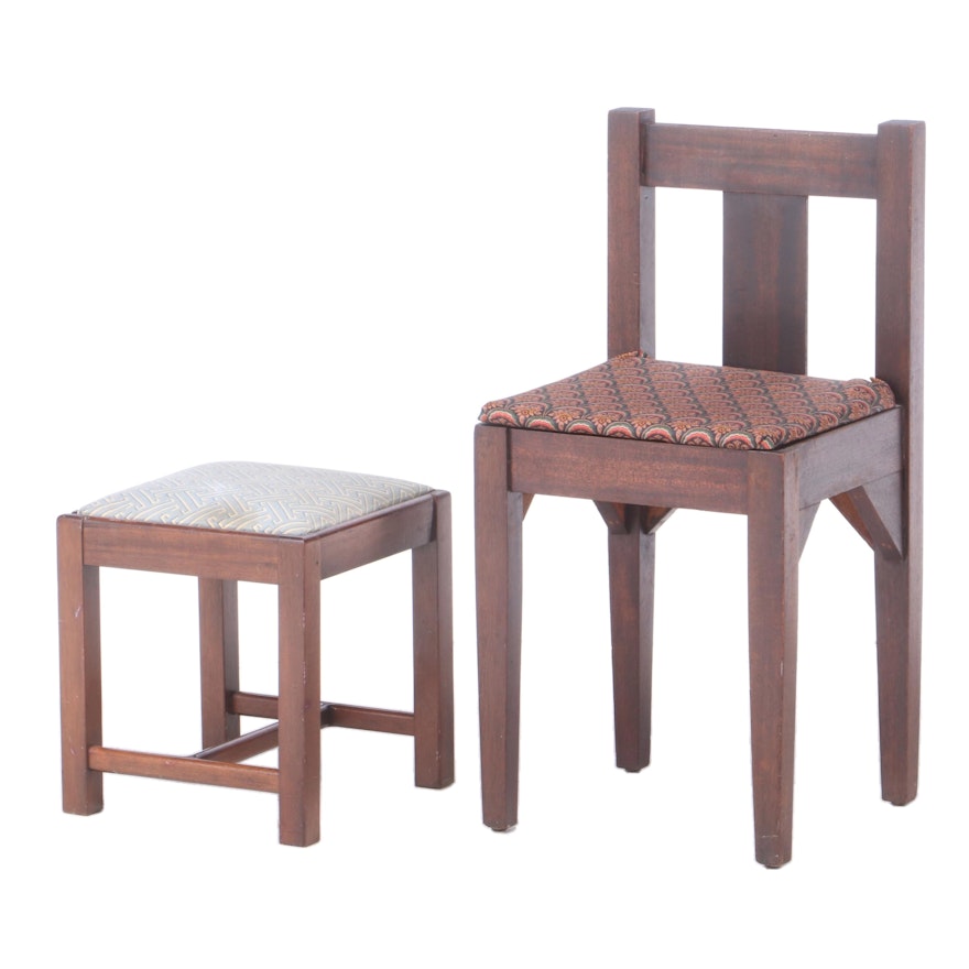 Mahogany Child's Side Chair Plus Footstool