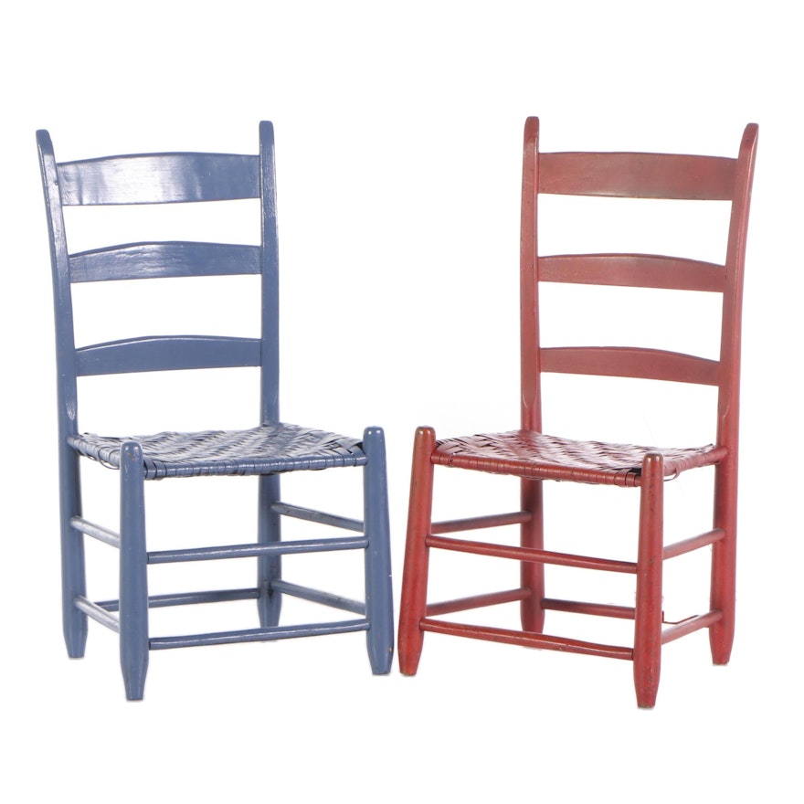 Pair of Painted Ladderback Side Chairs, Late 19th Century