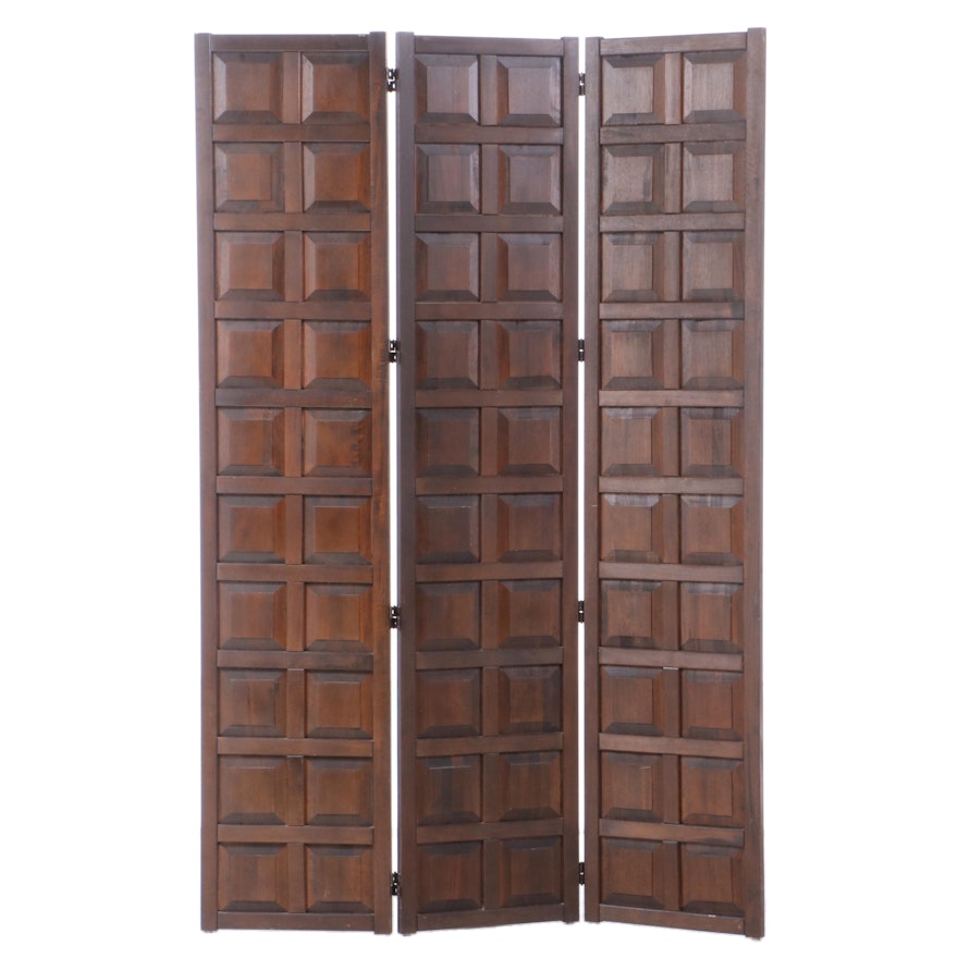 Stained Hardwood Three-Panel Folding Screen