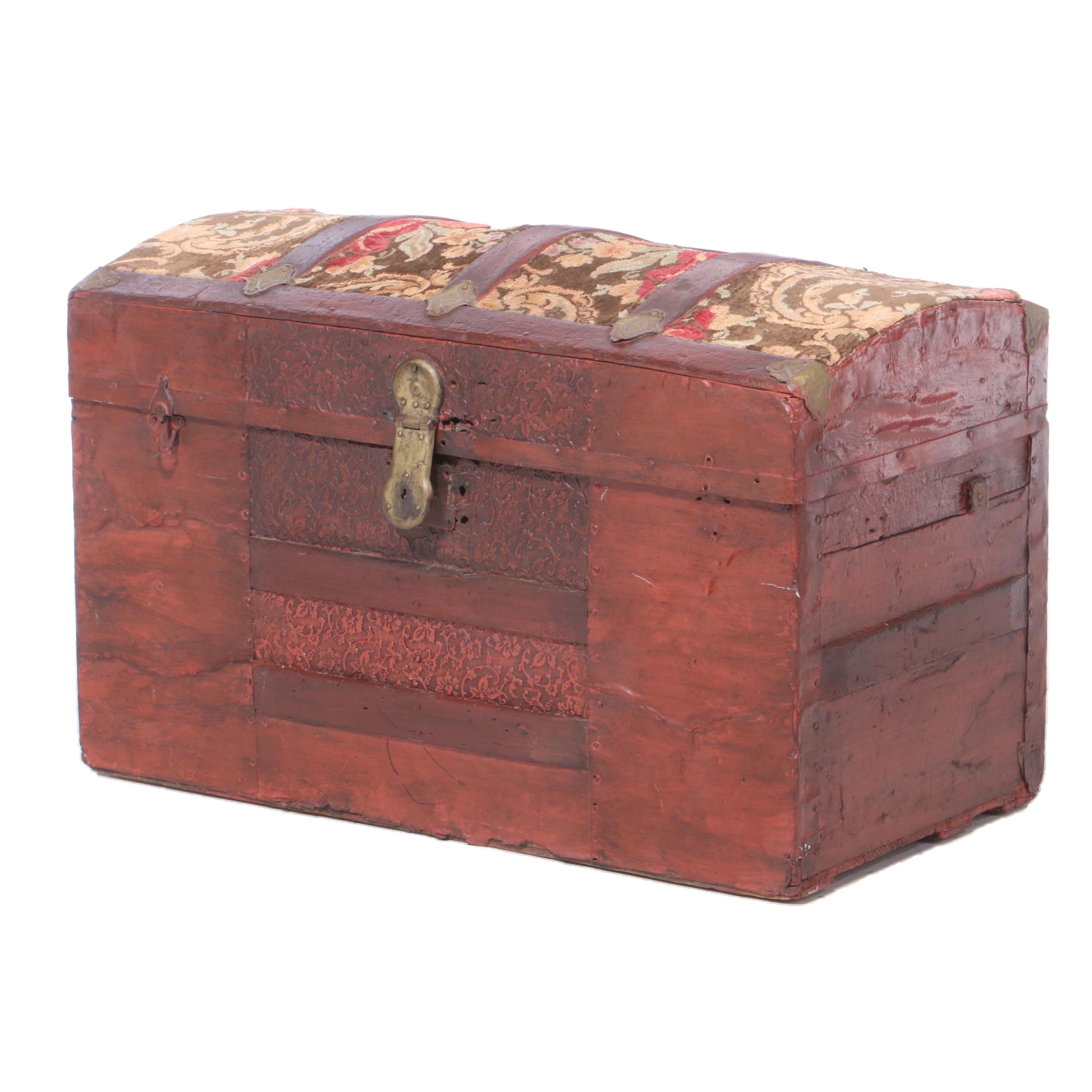 Late Victorian Painted Steamer Trunk with Upholstered Lid