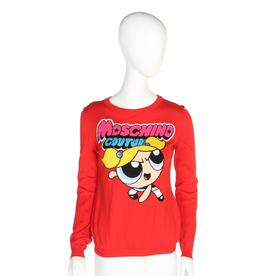 Moschino Couture! Bubbles Red Cotton Intarsia Knit Sweater