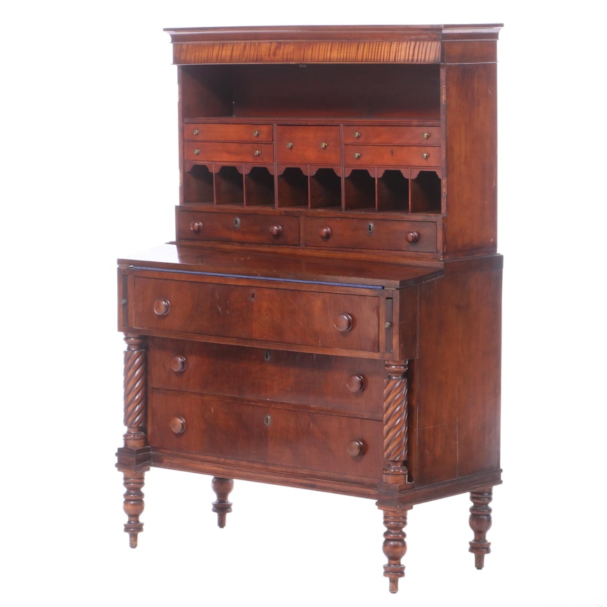 American Federal Maple and Mahogany Secretary Desk, Early 19th Century