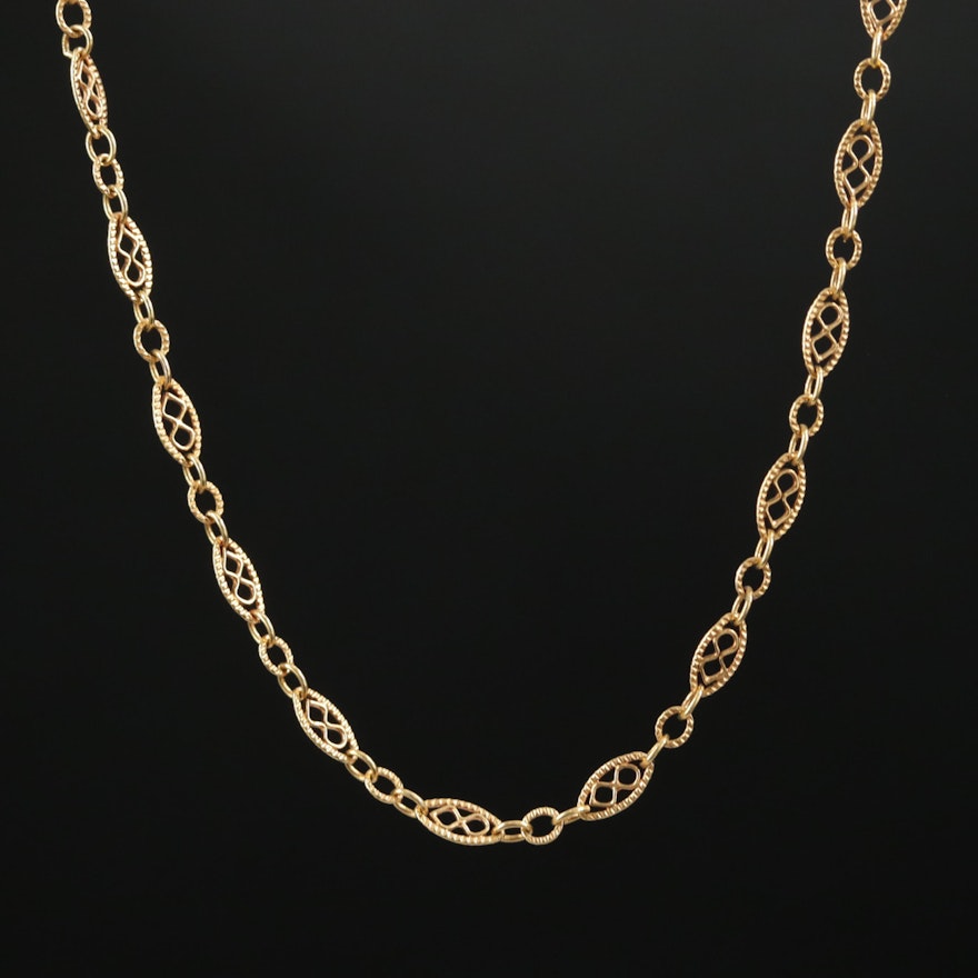 Circa 1910 14K Yellow Gold Scroll and Milgrain Necklace