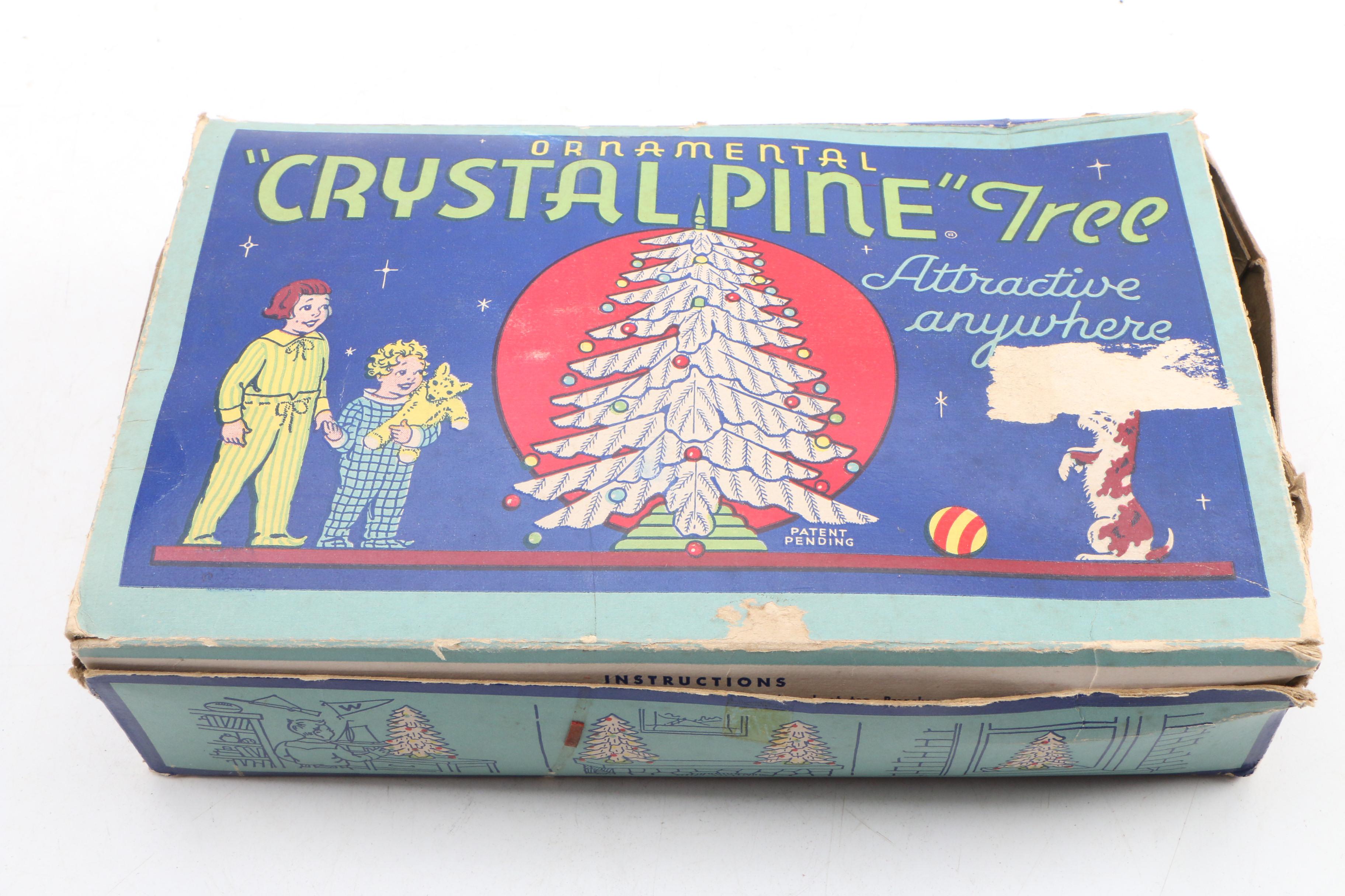 Vintage Schultz Crystal Pine Table Top Tree and Santa's Candy Express
