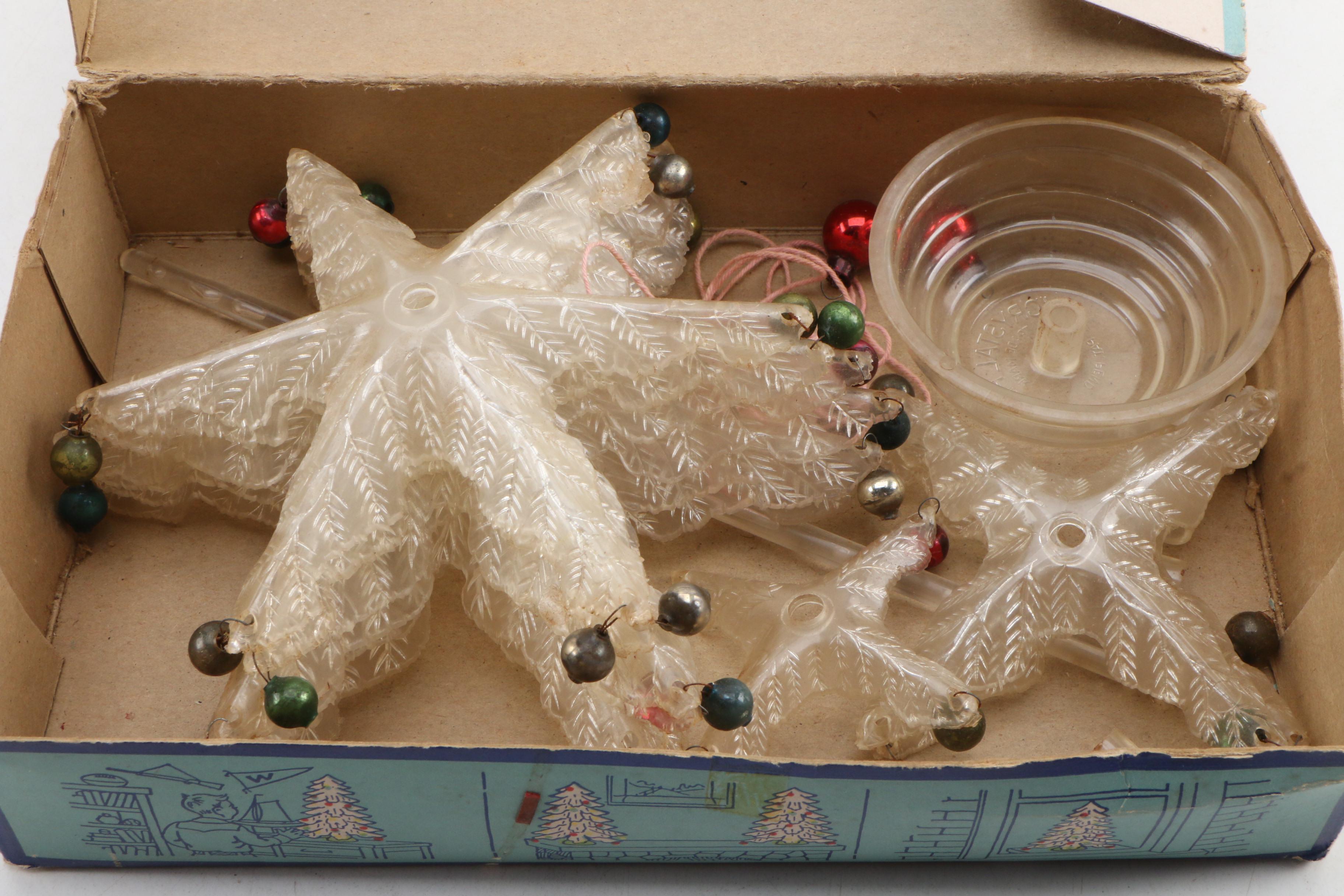 Vintage Schultz Crystal Pine Table Top Tree and Santa's Candy Express