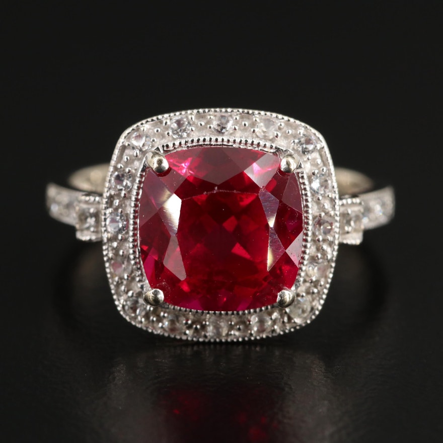 14K White Gold Synthetic Ruby and Synthetic Sapphire Ring