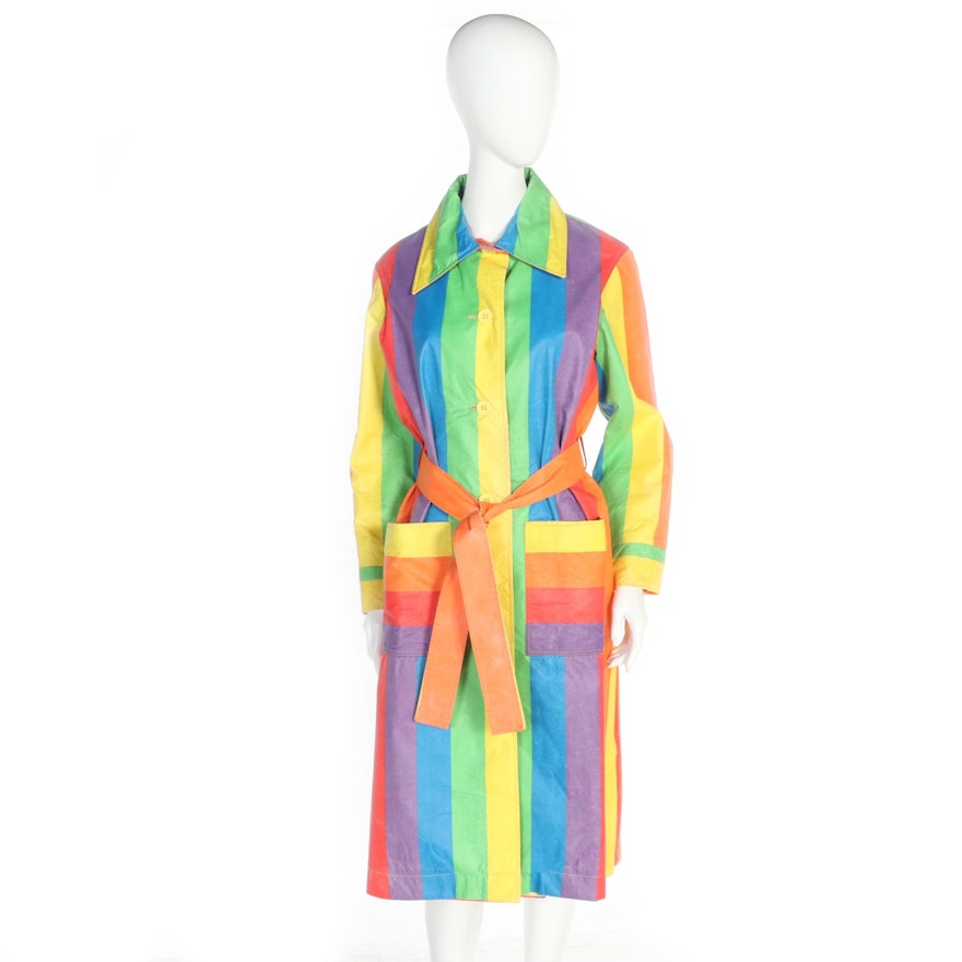 T.T. Mallo by Max Adler Multicolor Stripe Raincoat with Tie Sash, 1970s Vintage