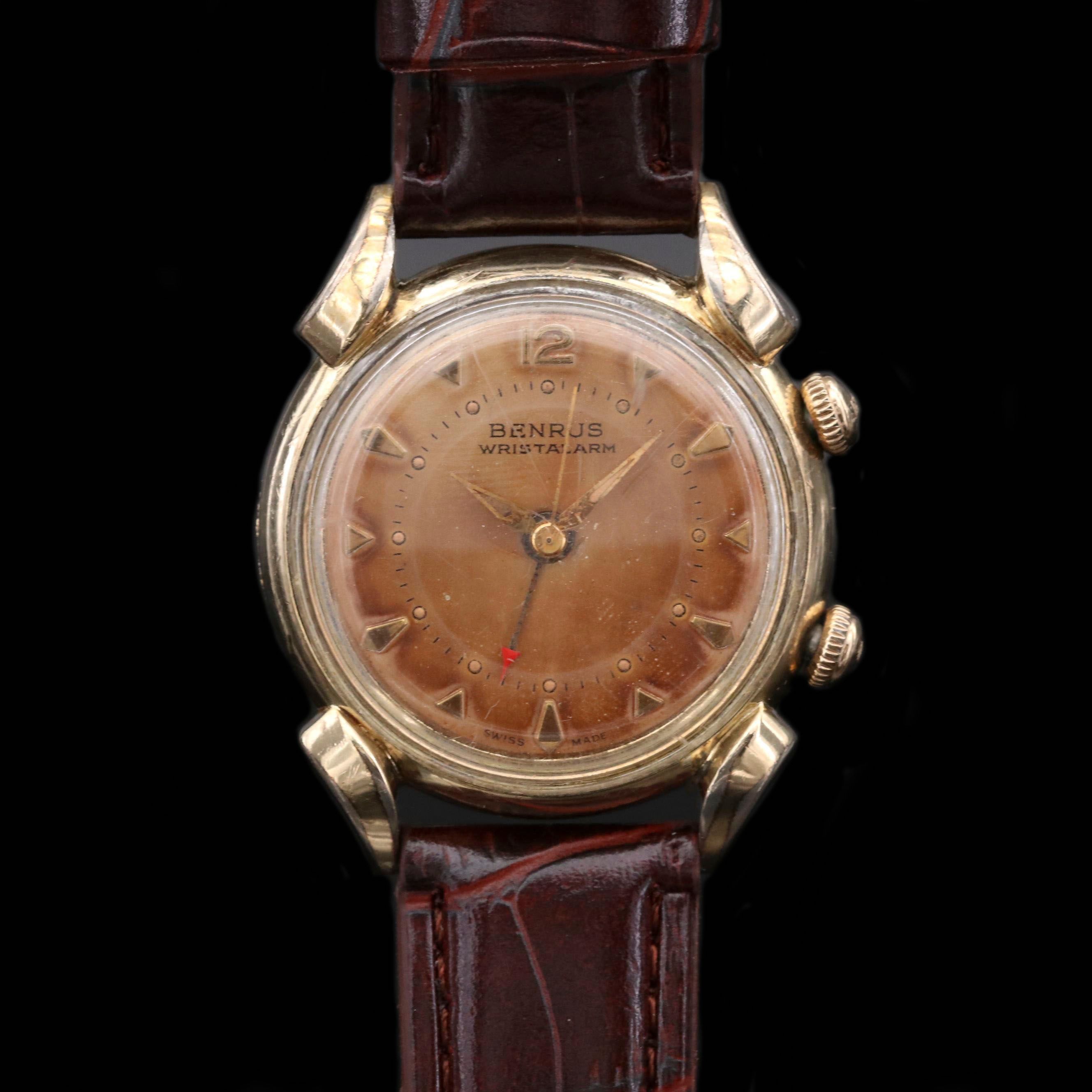 Vintage Benrus Wrist Alarm Gold Tone Stem Wind Watch