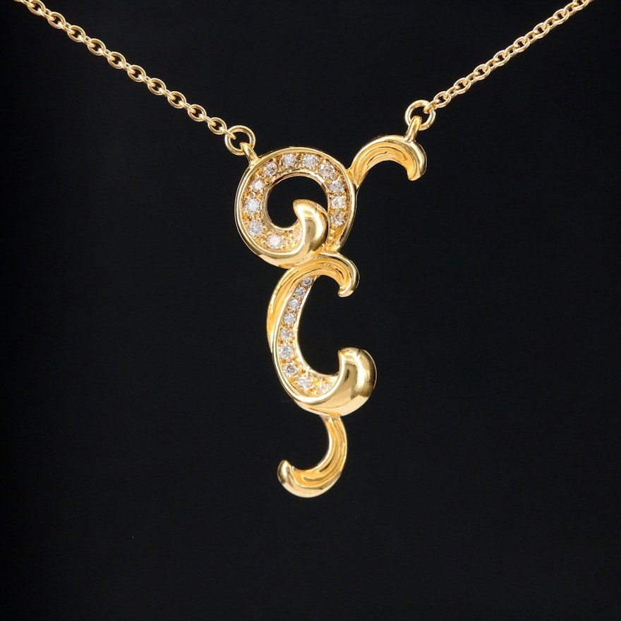 Carrera Y Carrera 18K Gold Diamond Scroll Pendant Necklace