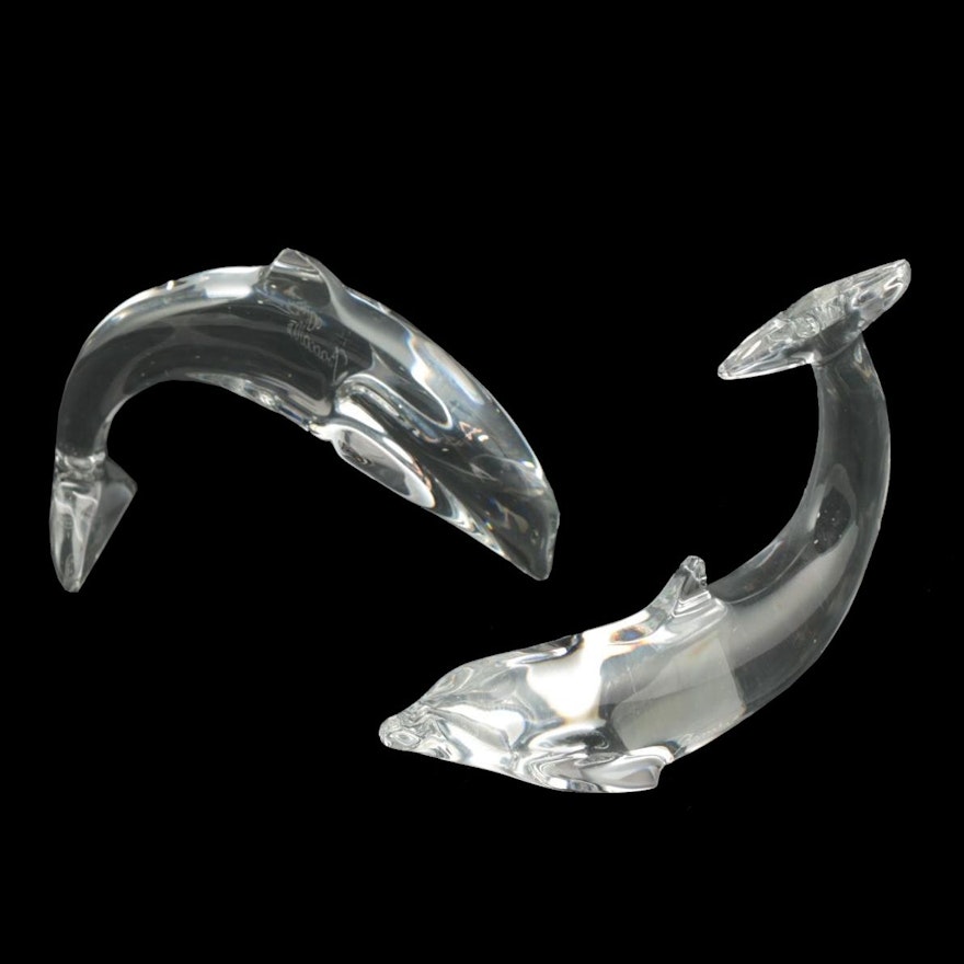 Baccarat Crystal "Diving Dolphin" and "Dolphin Swimming" Figurines