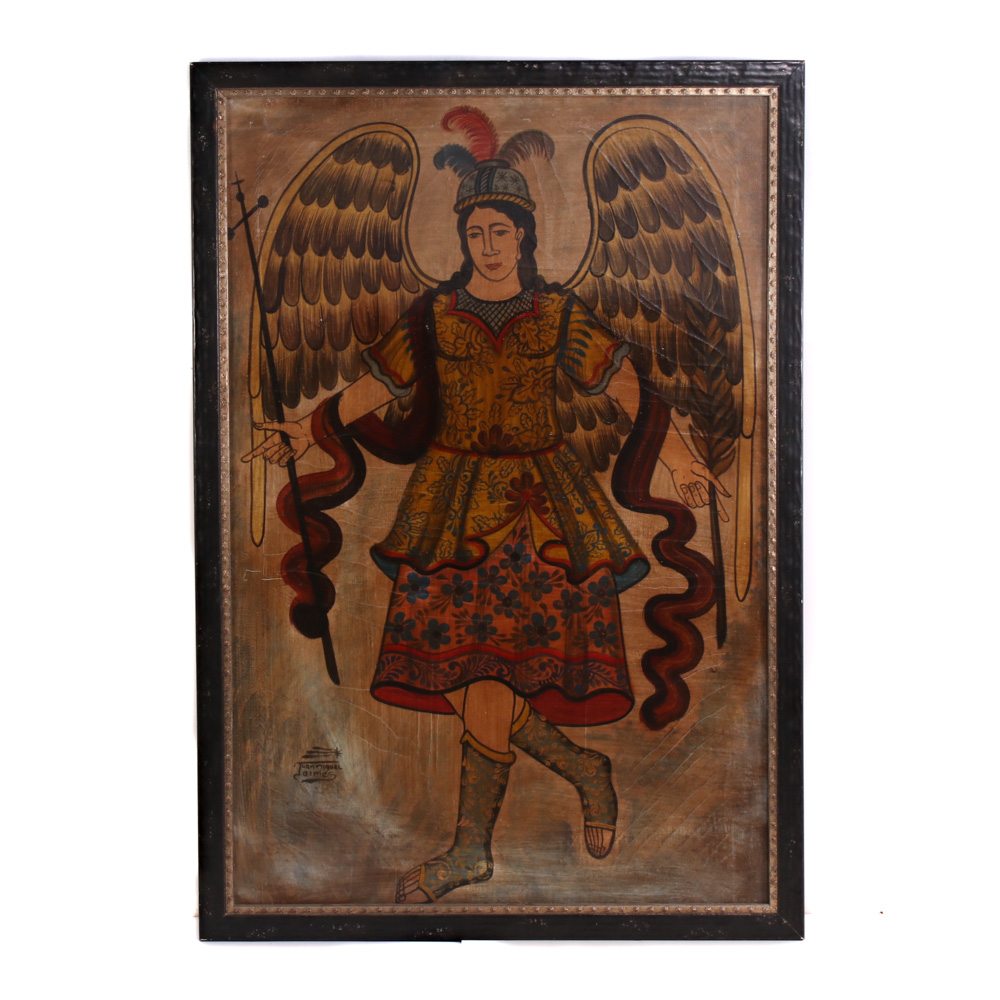 Juan Miguel Jaimes Cuzco School Oil Painting of Archangel Michael