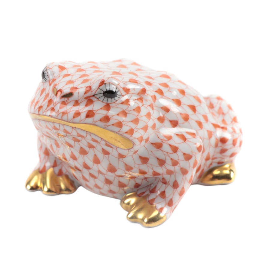 Herend Rust Fishnet with Gold "Frog" Porcelain Figurine, August 1996