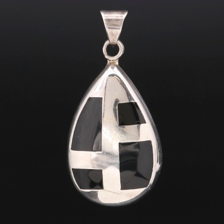 Mexican Sterling Silver Enamel Inlay Pendant