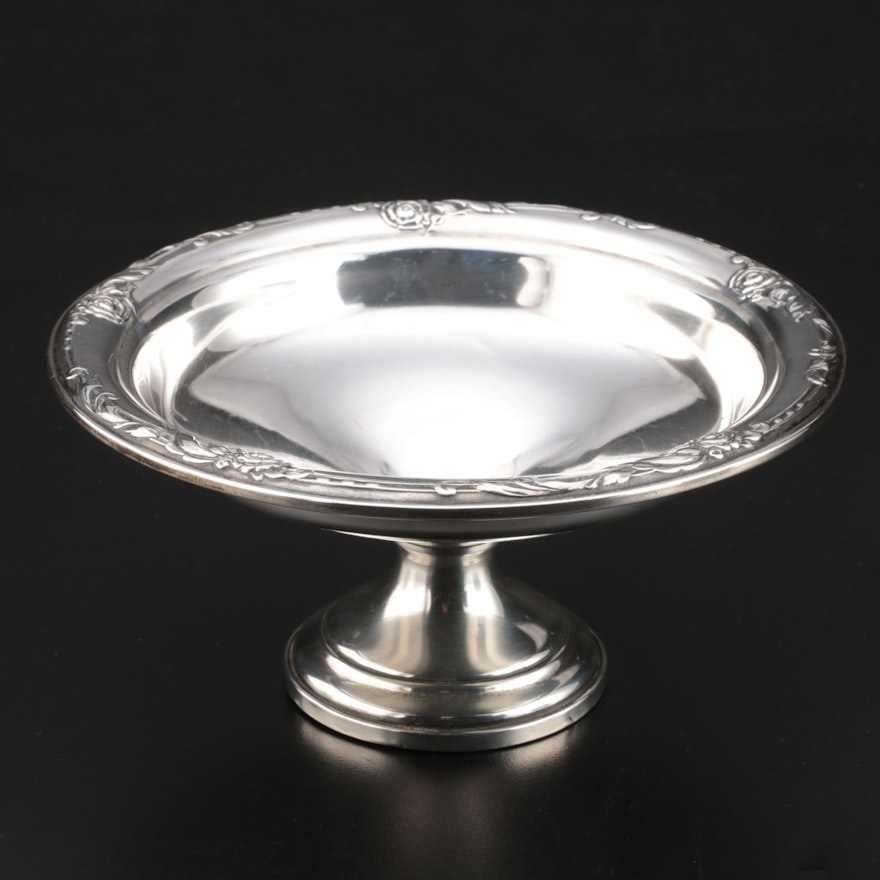 Heirloom "Damask Rose" Weighted Sterling Silver Compote, Mid-Century