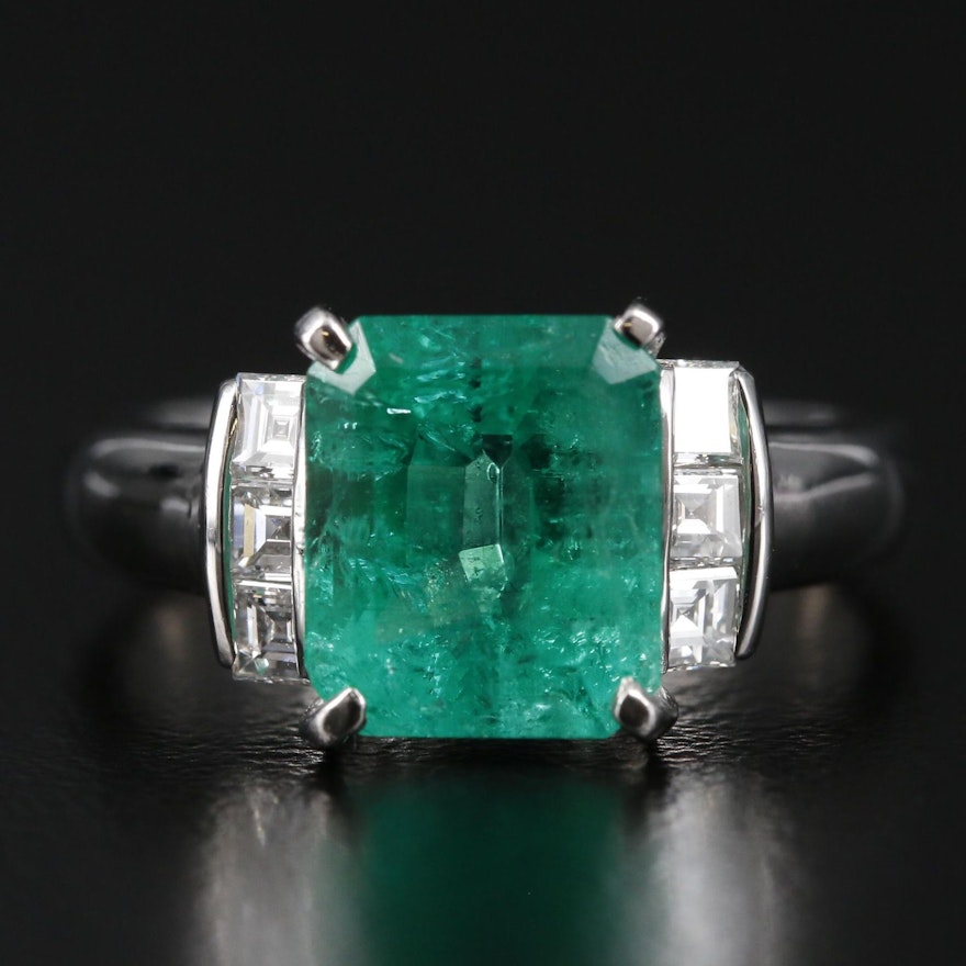 Platinum 2.95 CT Emerald and Diamond Ring