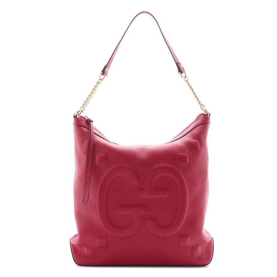 Gucci GucciGhost Embossed Red Leather Chain Hobo Bag