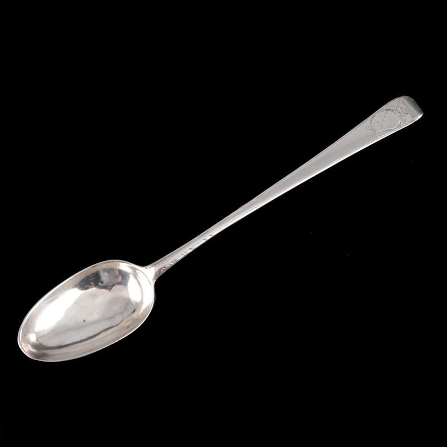 Michael Homer of Dublin Sterling Silver Serving Spoon with Heraldic Crest, 1775