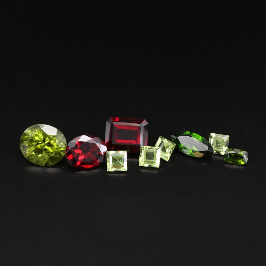 Loose Mixed Cut 9.67 CTW Garnet, 2.29 CTW Diopside and 8.98 CTW Peridot
