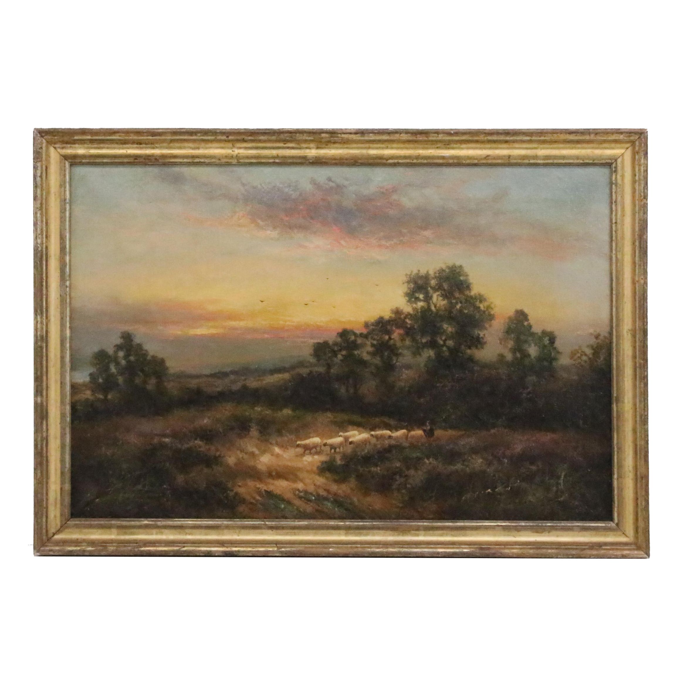 Attributed to Henry Cooper Oil Painting of Pastoral Landscape