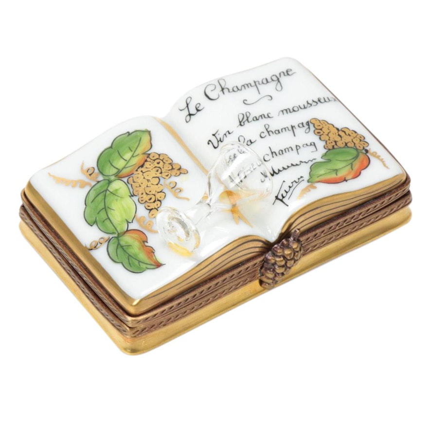 Girard Ribierre "Le Champagne Book" Hand-Painted Limoges Porcelain Box