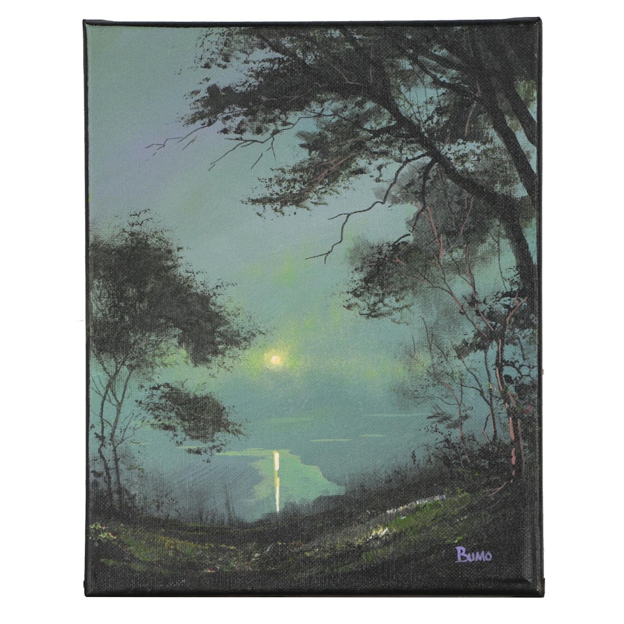 Douglas “Bumo” Johnpeer Landscape Oil Painting "Emerald Moon"