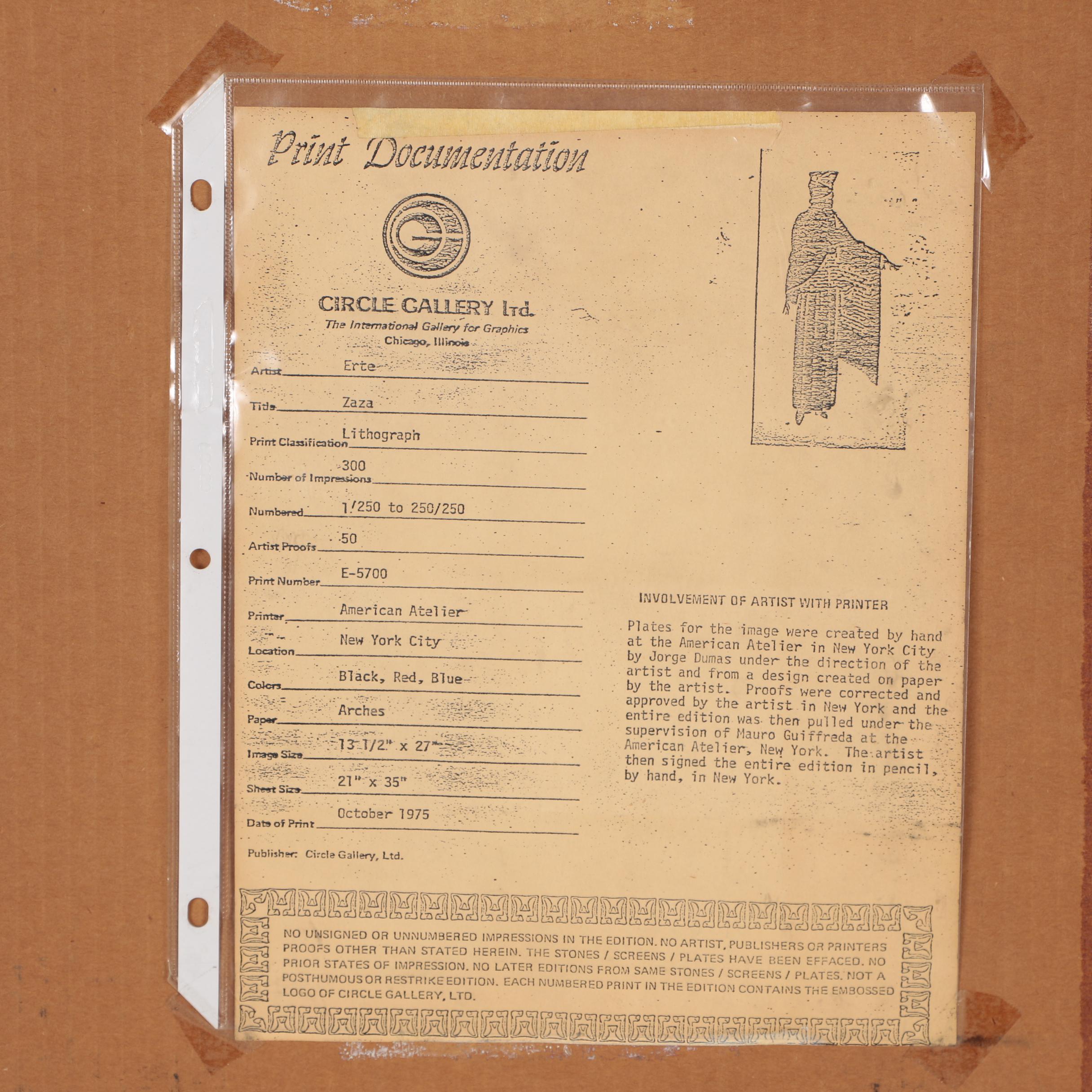 Erte Lithograph "Zaza", 1975