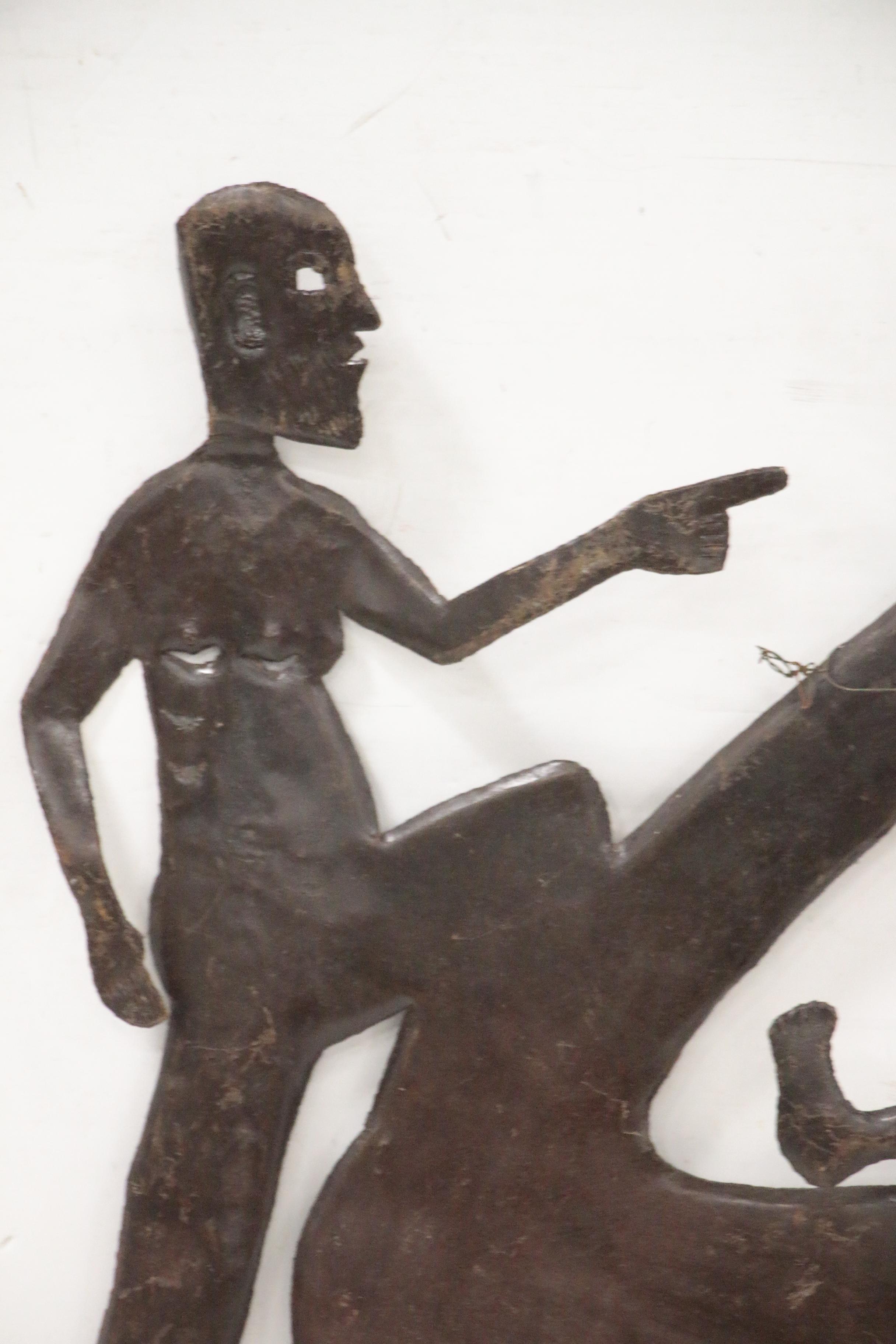 Gabriel Bien-Aime Metal Cut-Out Relief Sculpture of Figures with Deer and Bird