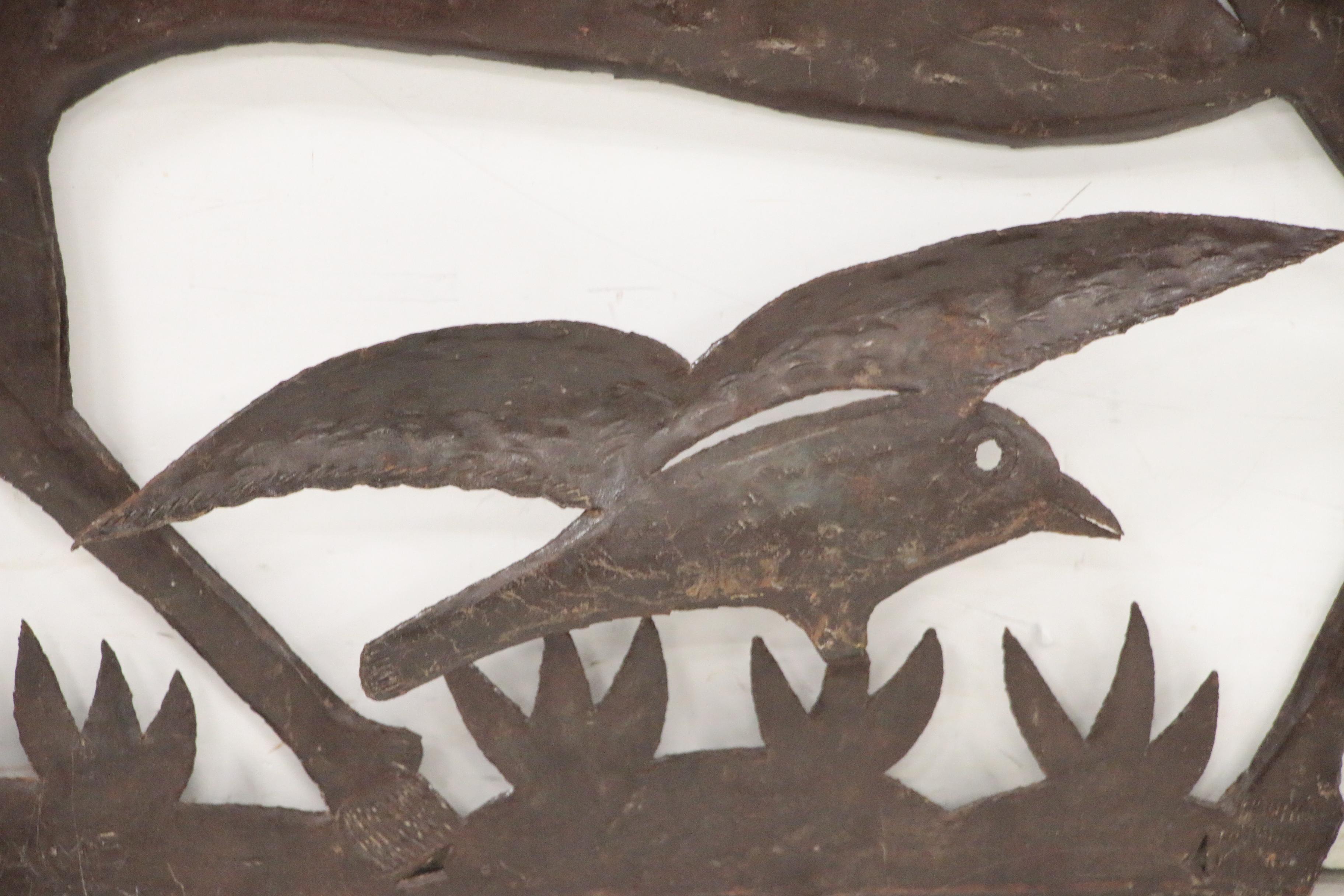 Gabriel Bien-Aime Metal Cut-Out Relief Sculpture of Figures with Deer and Bird