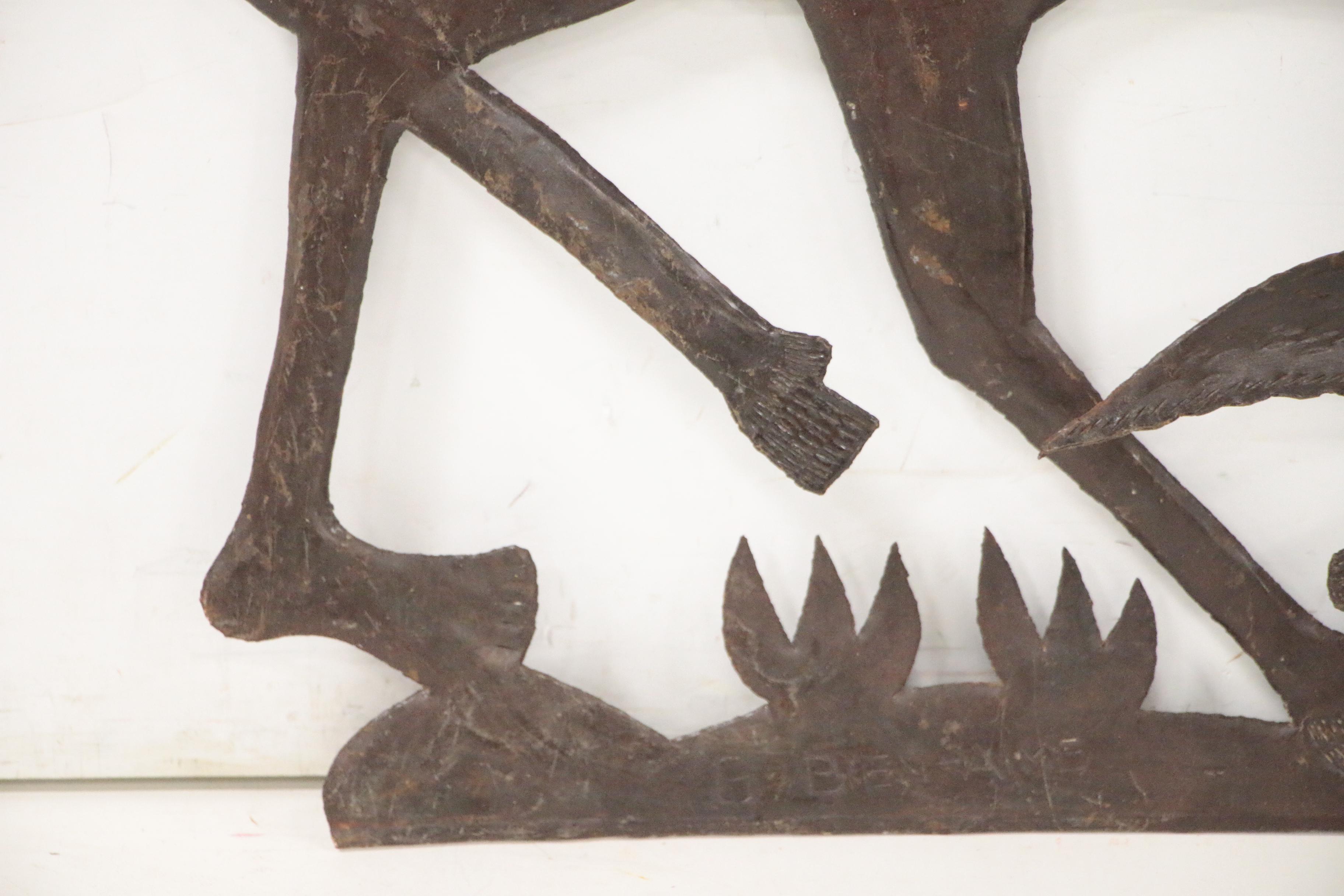 Gabriel Bien-Aime Metal Cut-Out Relief Sculpture of Figures with Deer and Bird