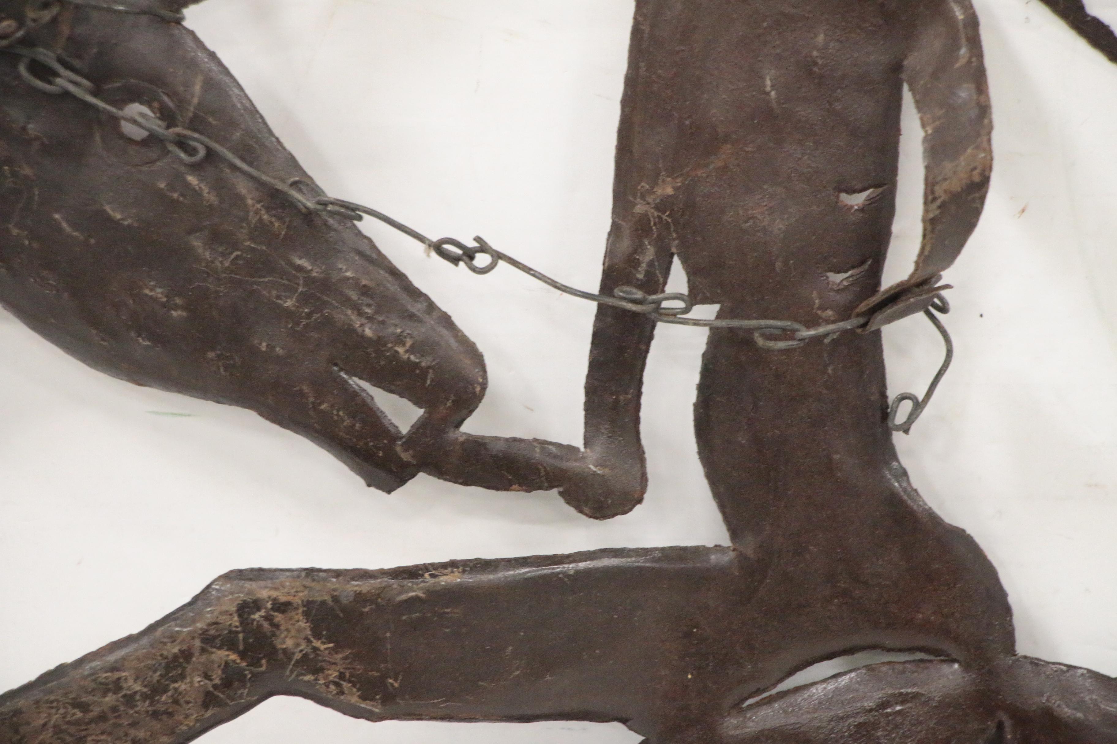 Gabriel Bien-Aime Metal Cut-Out Relief Sculpture of Figures with Deer and Bird