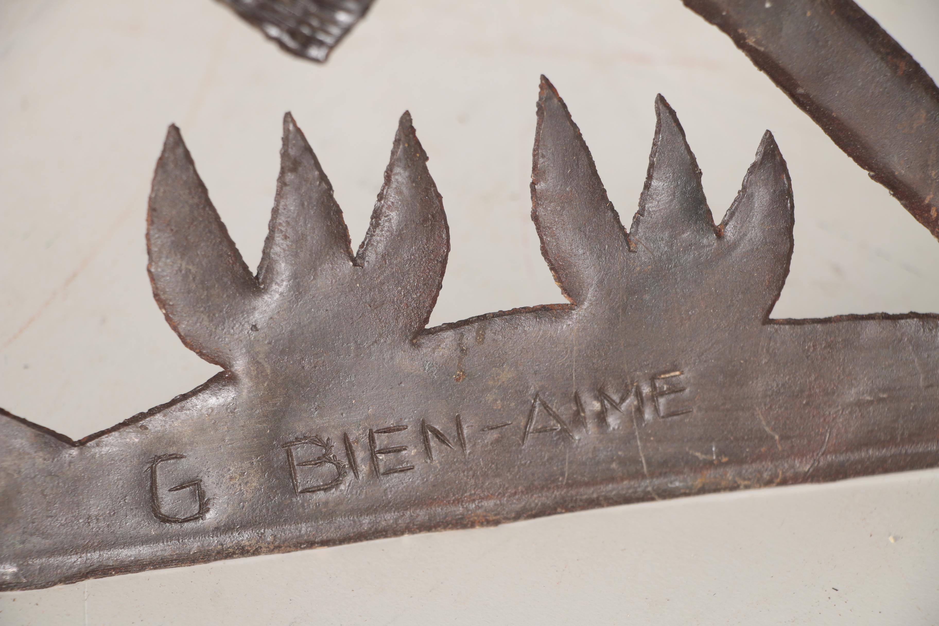 Gabriel Bien-Aime Metal Cut-Out Relief Sculpture of Figures with Deer and Bird