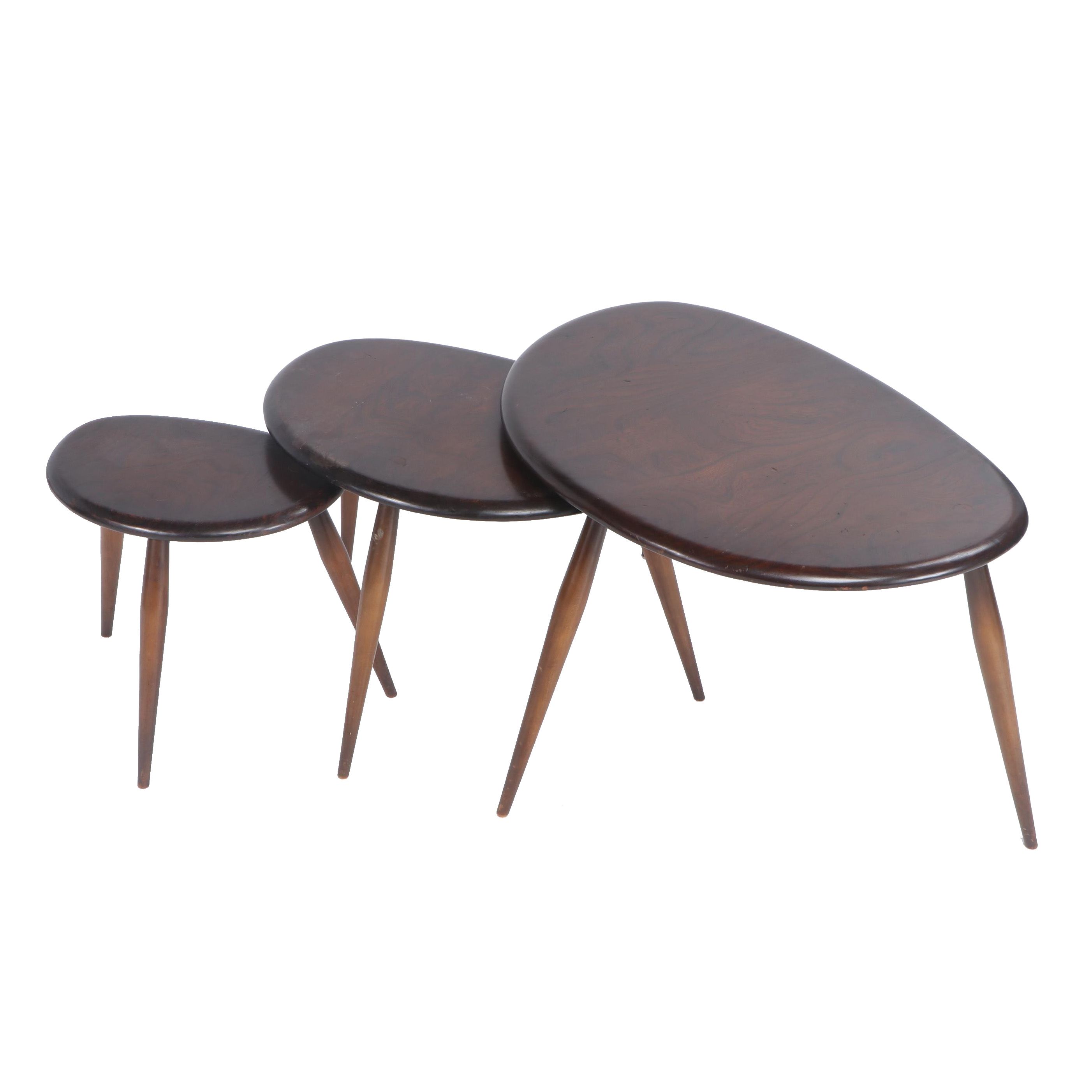 Ercol "Pebble" Mid Century Modern Elmwood Nesting Tables