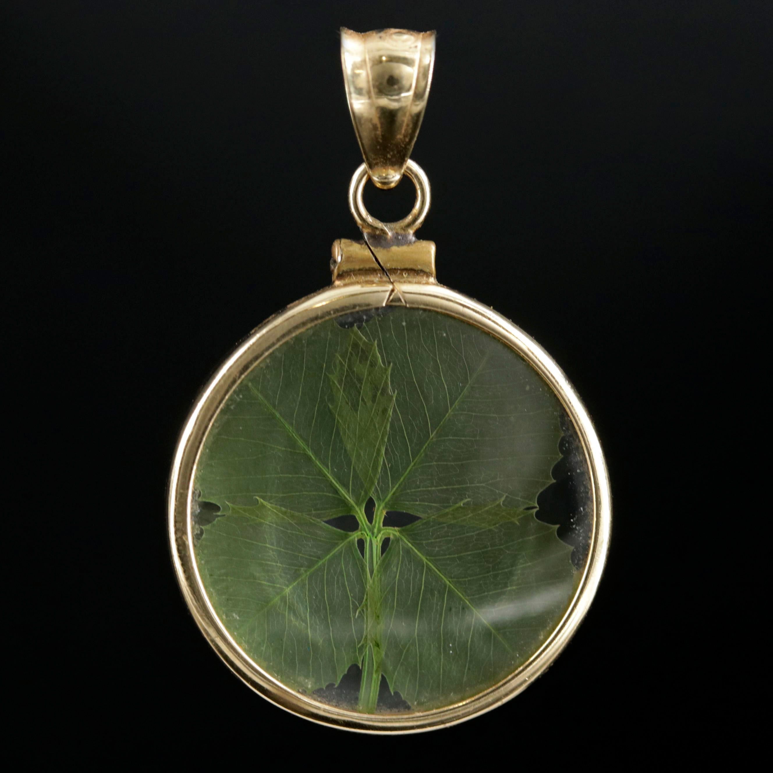 14K Yellow Gold Encased Four Leaf Clover Pendant