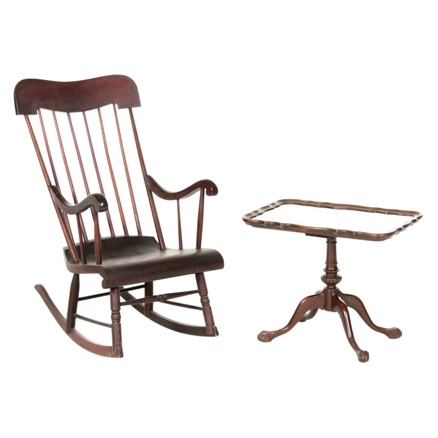 Chippendale Style Side Table Plus Spindle-Back Rocking Armchair